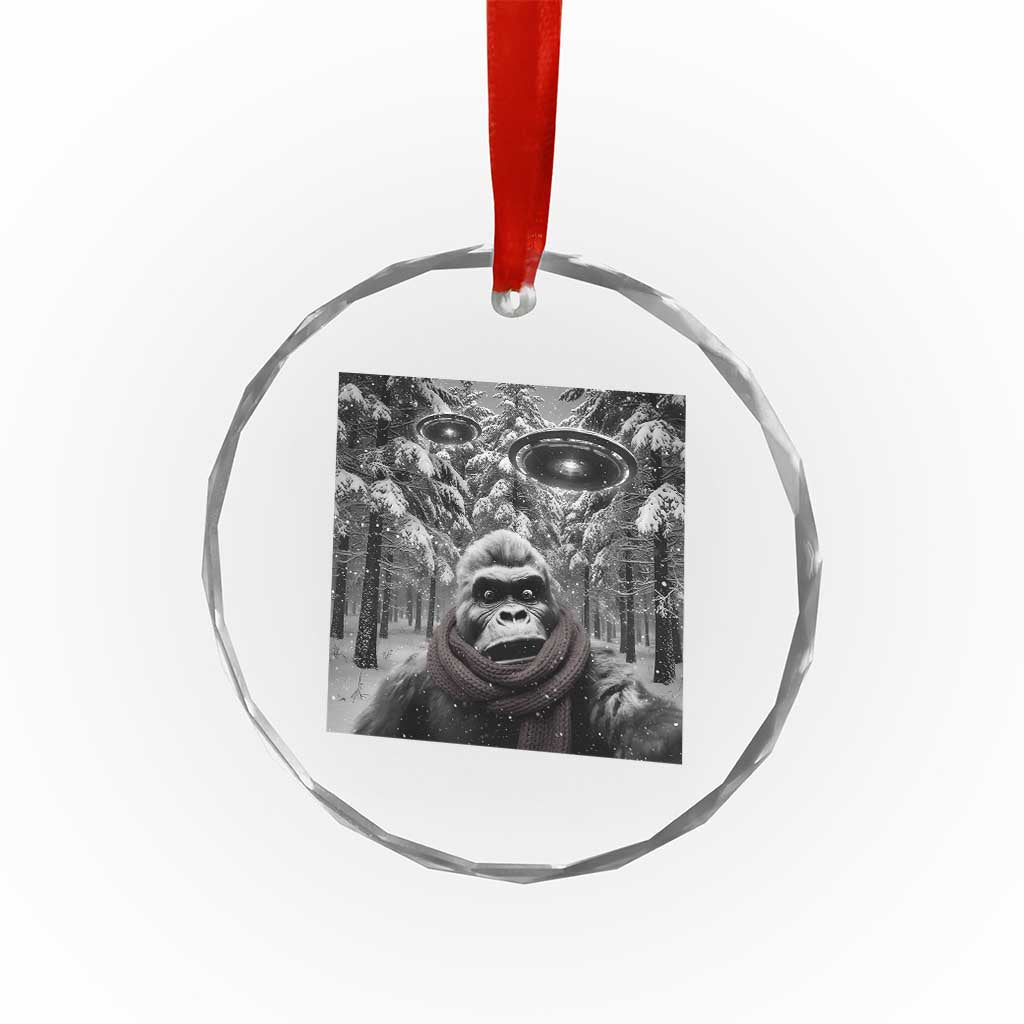 Funny Bigfoot Selfie Crystal Glass Ornament Sasquatch Alien UFO Christmas - Wonder Print Shop