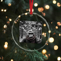 Funny Bigfoot Selfie Crystal Glass Ornament Sasquatch Alien UFO Christmas - Wonder Print Shop