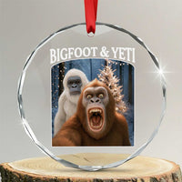 Funny Bigfoot Selfie Crystal Glass Ornament Sasquatch Yeti Christmas - Wonder Print Shop