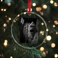 Funny Bigfoot Selfie Halloween Crystal Glass Ornament Sasquatch Ghost Haunted House - Wonder Print Shop