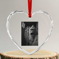 Funny Bigfoot Selfie Halloween Heart Crystal Glass Ornament Sasquatch Ghost Haunted House - Wonder Print Shop
