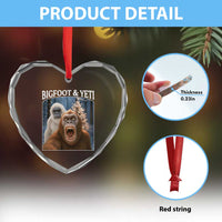Funny Bigfoot Selfie Heart Crystal Glass Ornament Sasquatch Yeti Christmas - Wonder Print Shop