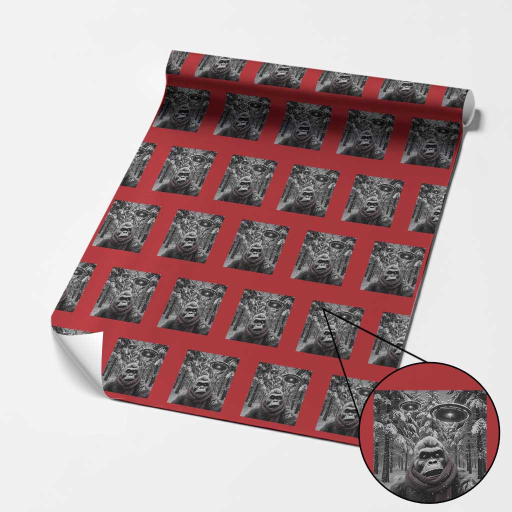 Funny Bigfoot Selfie Wrapping Paper Roll Sasquatch Alien UFO Christmas - Wonder Print Shop