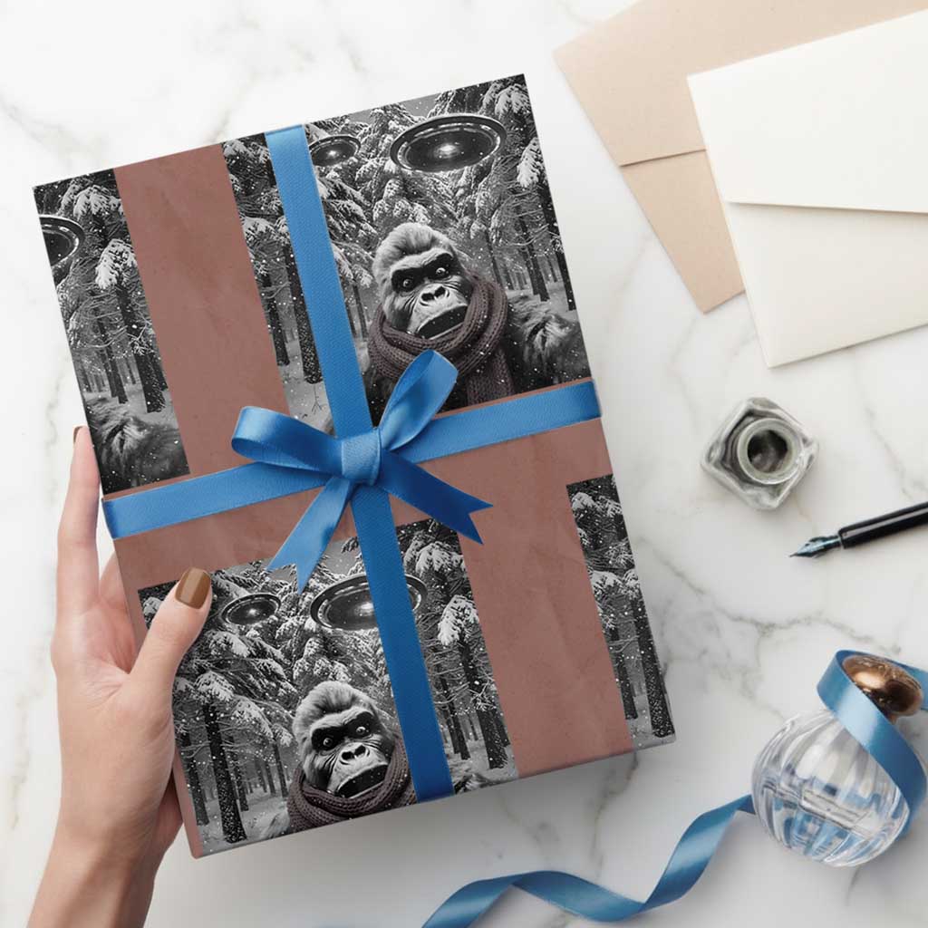 Funny Bigfoot Selfie Wrapping Paper Roll Sasquatch Alien UFO Christmas - Wonder Print Shop