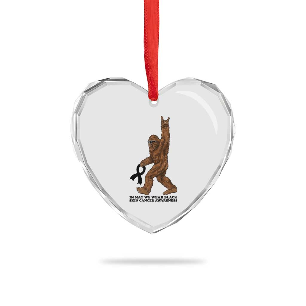 Funny Bigfoot Skin Cancer Support Heart Crystal Glass Ornament In May We Wear Black