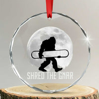 Funny Bigfoot Snowboarding Crystal Glass Ornament Shred The Gnar Moon Snowboard - Wonder Print Shop