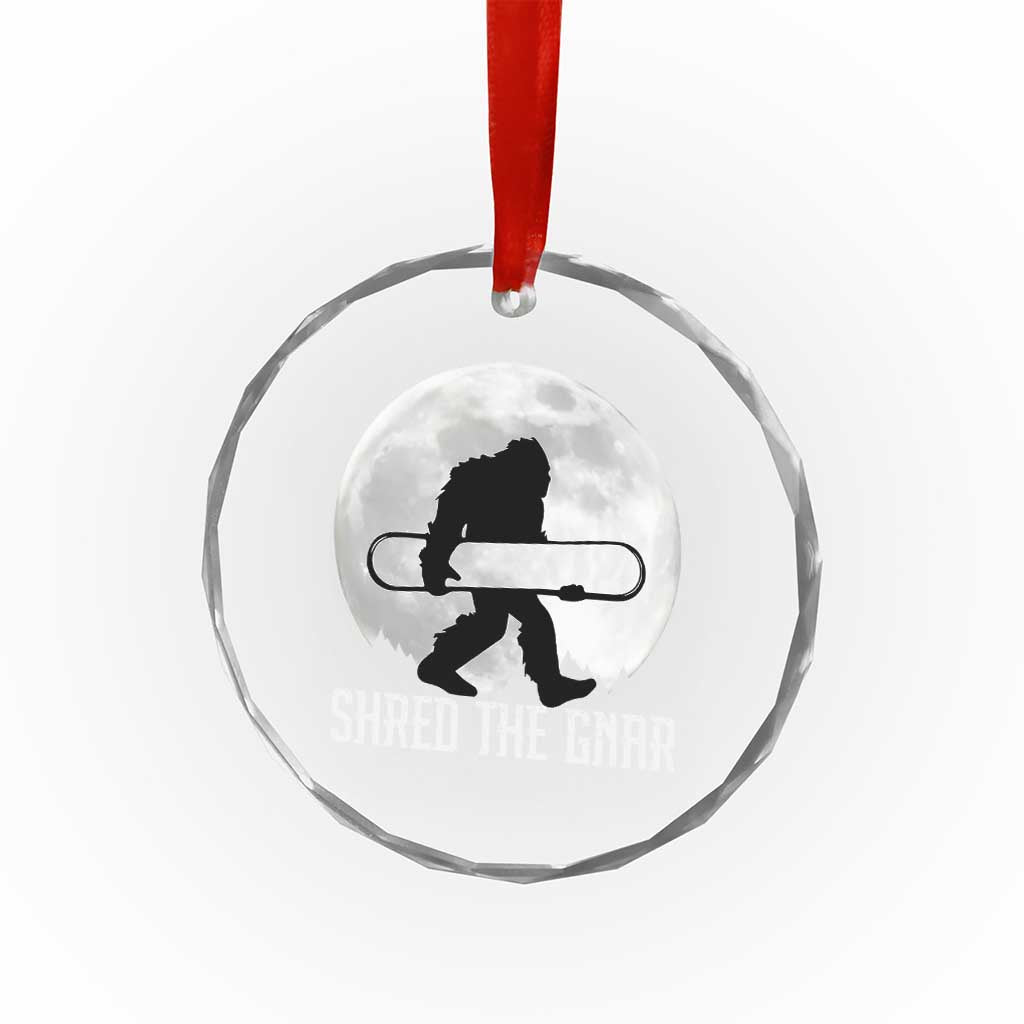 Funny Bigfoot Snowboarding Crystal Glass Ornament Shred The Gnar Moon Snowboard - Wonder Print Shop