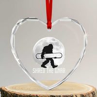 Funny Bigfoot Snowboarding Heart Crystal Glass Ornament Shred The Gnar Moon Snowboard - Wonder Print Shop