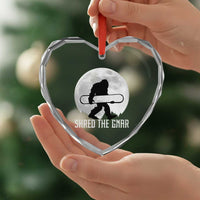 Funny Bigfoot Snowboarding Heart Crystal Glass Ornament Shred The Gnar Moon Snowboard - Wonder Print Shop