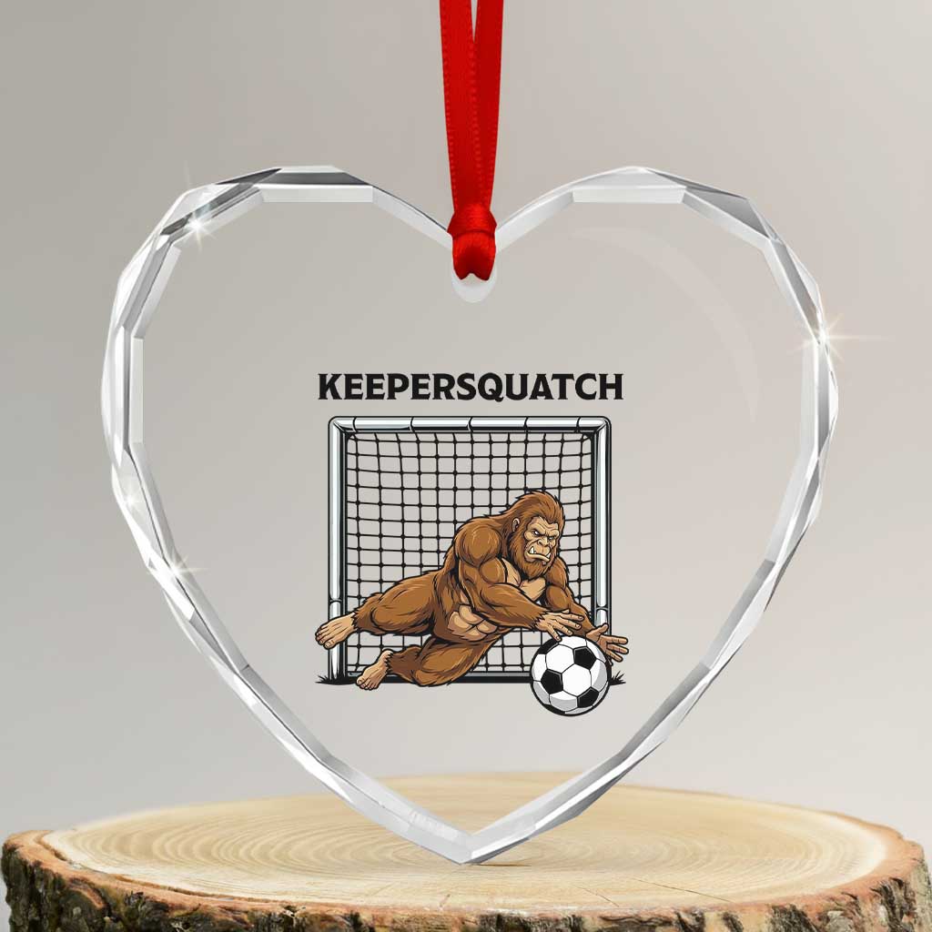 Funny Bigfoot Soccer Goalkeeper Heart Crystal Glass Ornament Keepersquatch
