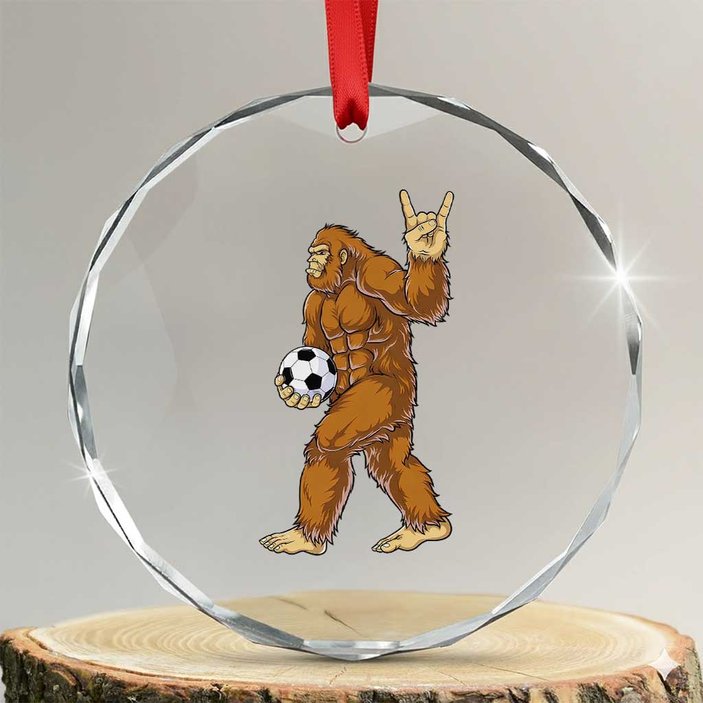 Funny Bigfoot Soccer Player Crystal Glass Ornament Folklore Cryptid Gift