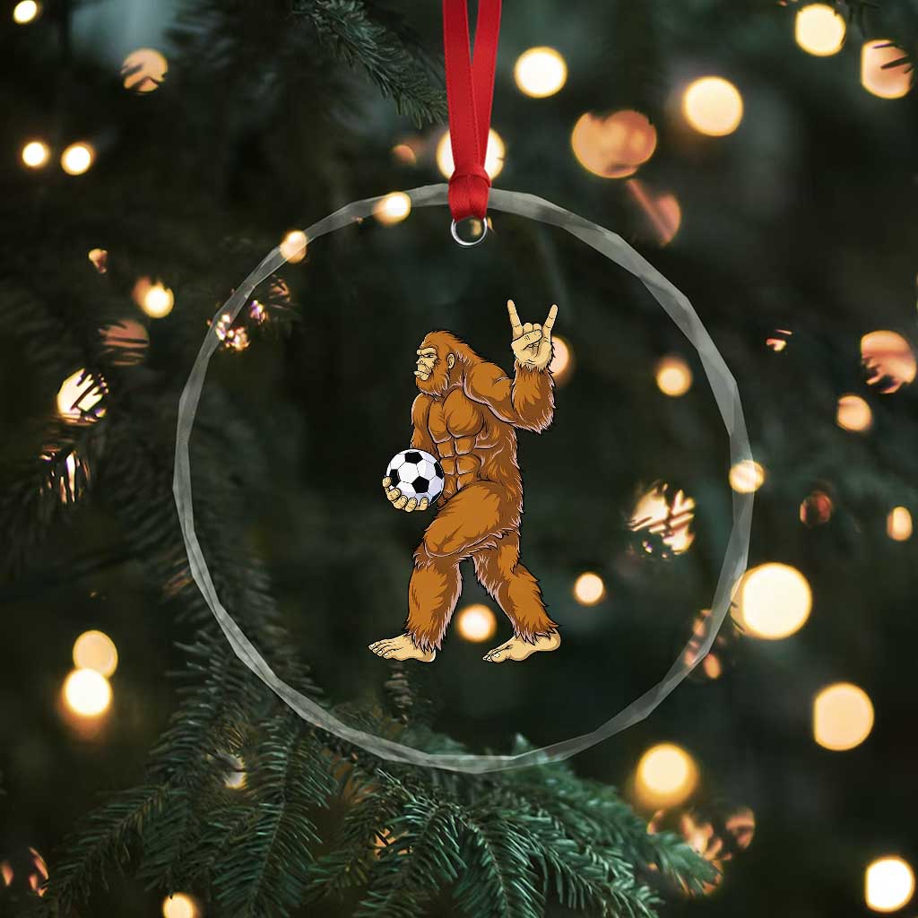 Funny Bigfoot Soccer Player Crystal Glass Ornament Folklore Cryptid Gift