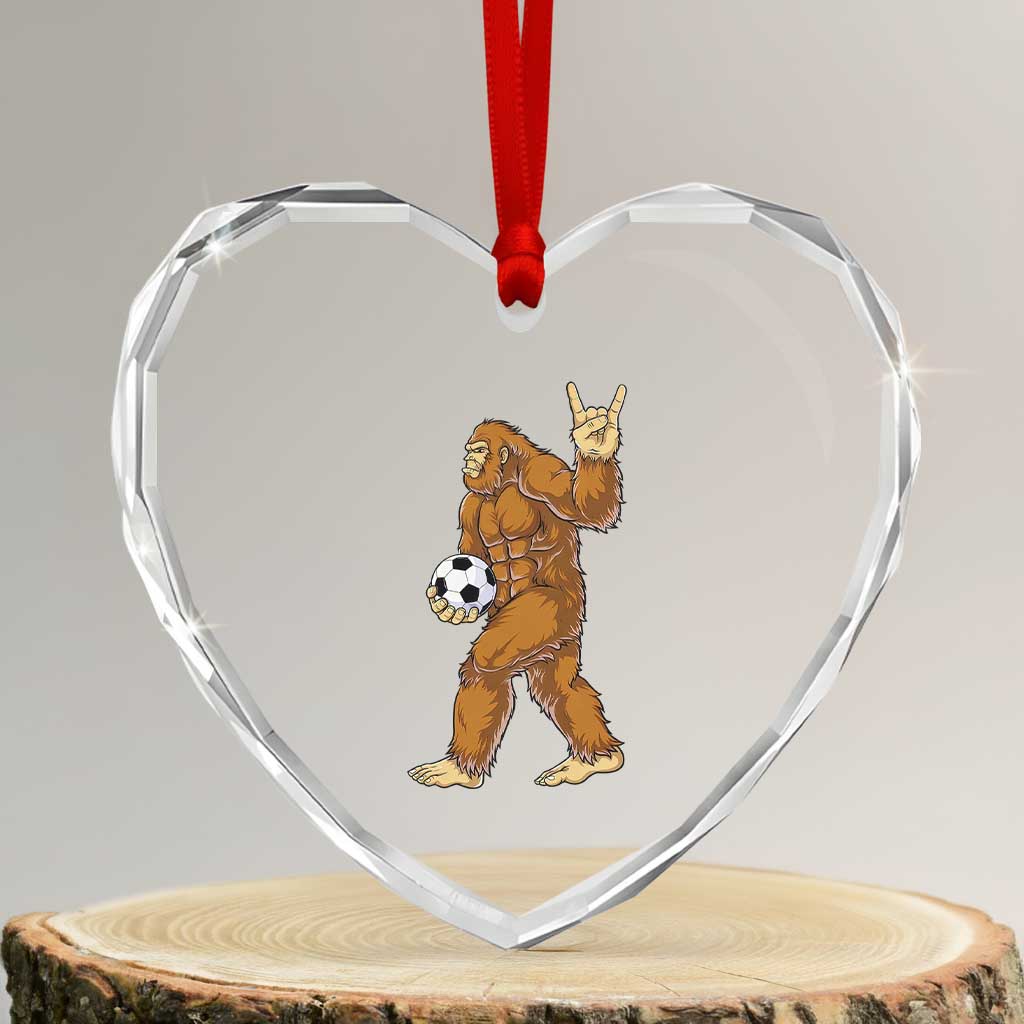 Funny Bigfoot Soccer Player Heart Crystal Glass Ornament Folklore Cryptid Gift