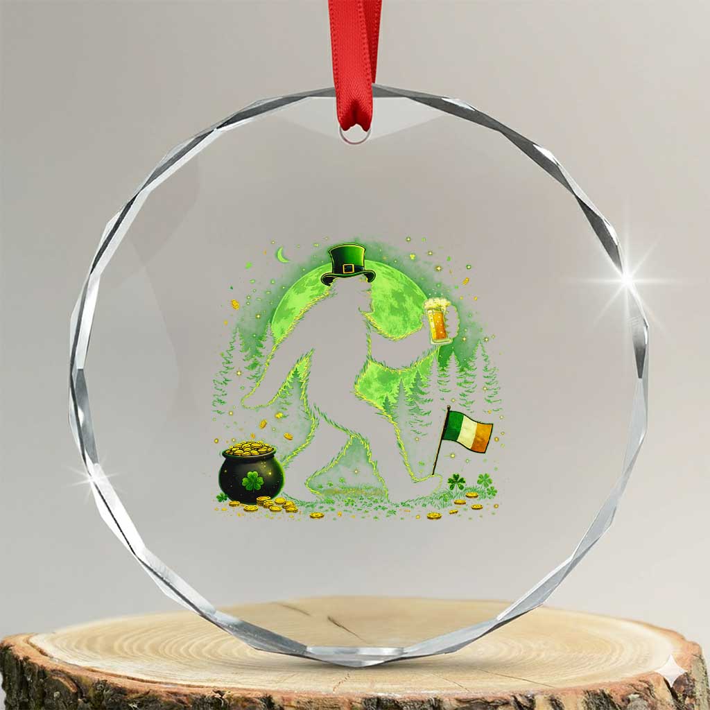 Funny Bigfoot St Patricks Day Crystal Glass Ornament Sasquatch Drinking Green Beer Lover