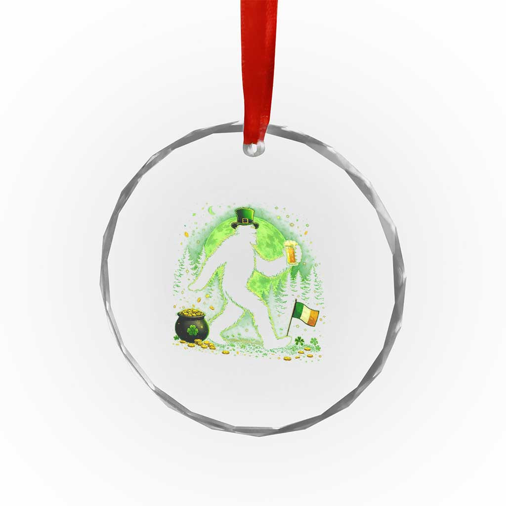Funny Bigfoot St Patricks Day Crystal Glass Ornament Sasquatch Drinking Green Beer Lover