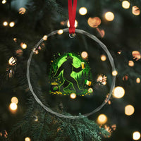 Funny Bigfoot St Patricks Day Crystal Glass Ornament Sasquatch Drinking Green Beer Lover