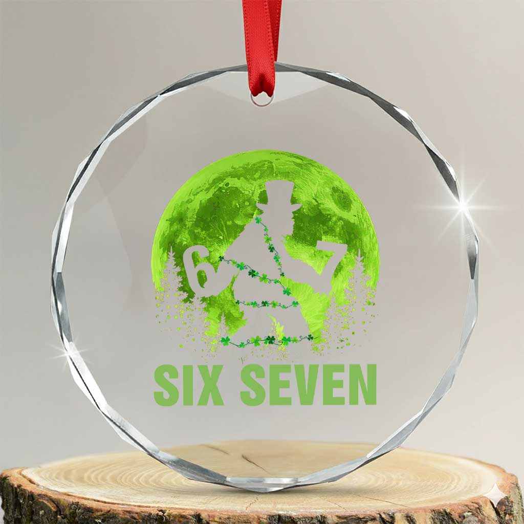Funny Bigfoot St Patricks Day Crystal Glass Ornament Sasquatch Hiding Moon Forest Meme