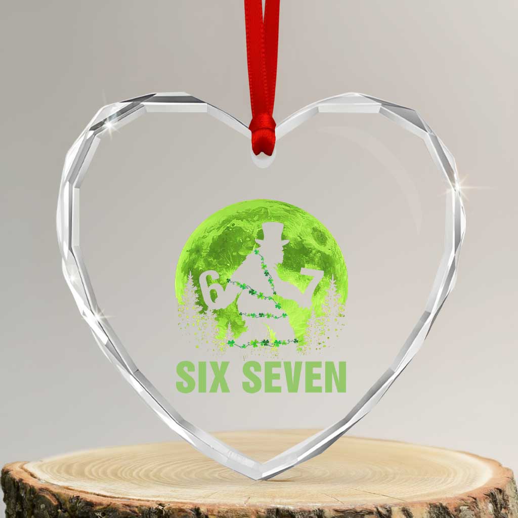 Funny Bigfoot St Patricks Day Heart Crystal Glass Ornament Sasquatch Hiding Moon Forest Meme