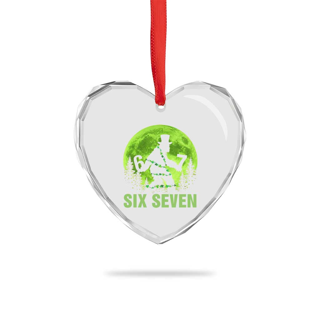 Funny Bigfoot St Patricks Day Heart Crystal Glass Ornament Sasquatch Hiding Moon Forest Meme