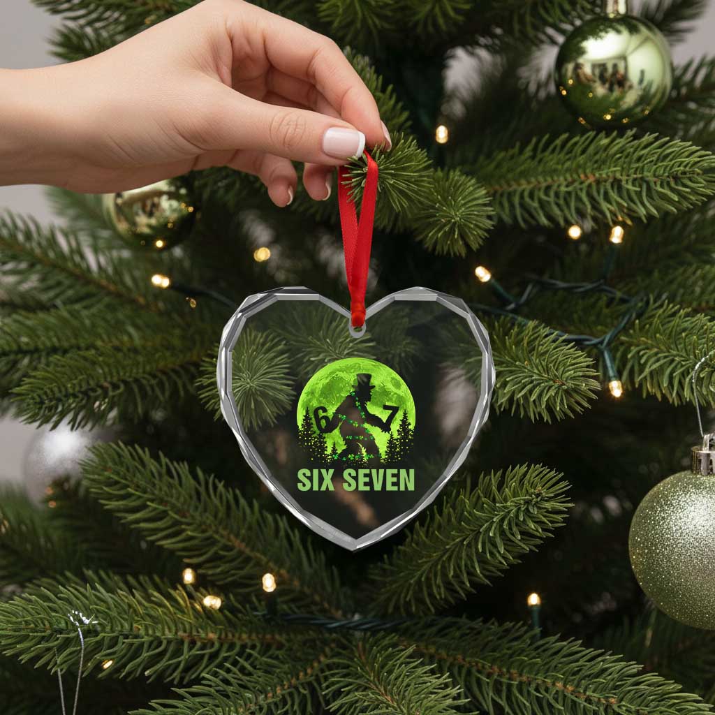 Funny Bigfoot St Patricks Day Heart Crystal Glass Ornament Sasquatch Hiding Moon Forest Meme