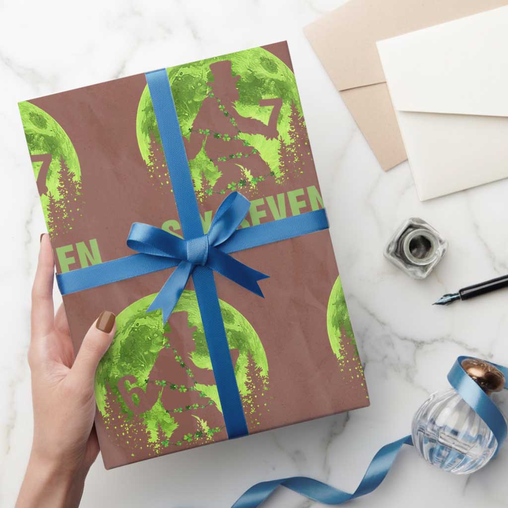 Funny Bigfoot St Patricks Day Wrapping Paper Roll Sasquatch Hiding Moon Forest Meme