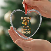 Funny Bigfoot Stole My Tacos Heart Crystal Glass Ornament Sasquatch Taco Lover
