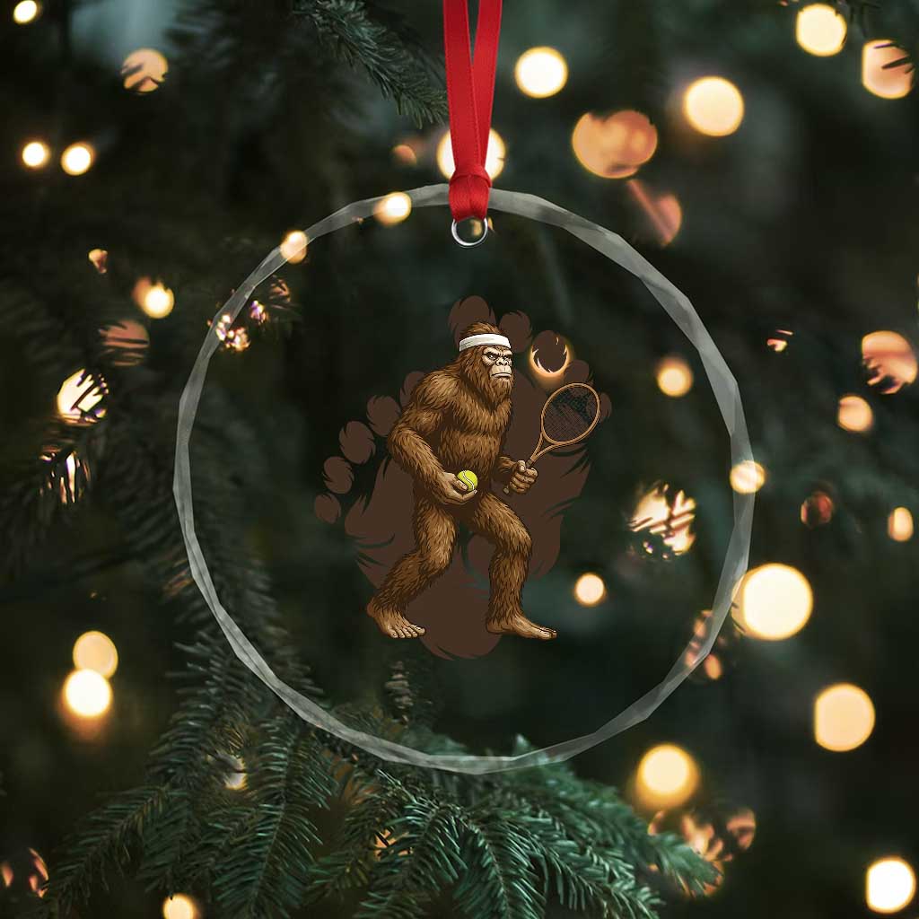 Funny Bigfoot Tennis Player Crystal Glass Ornament Folklore Cryptid Gift - Wonder Print Shop