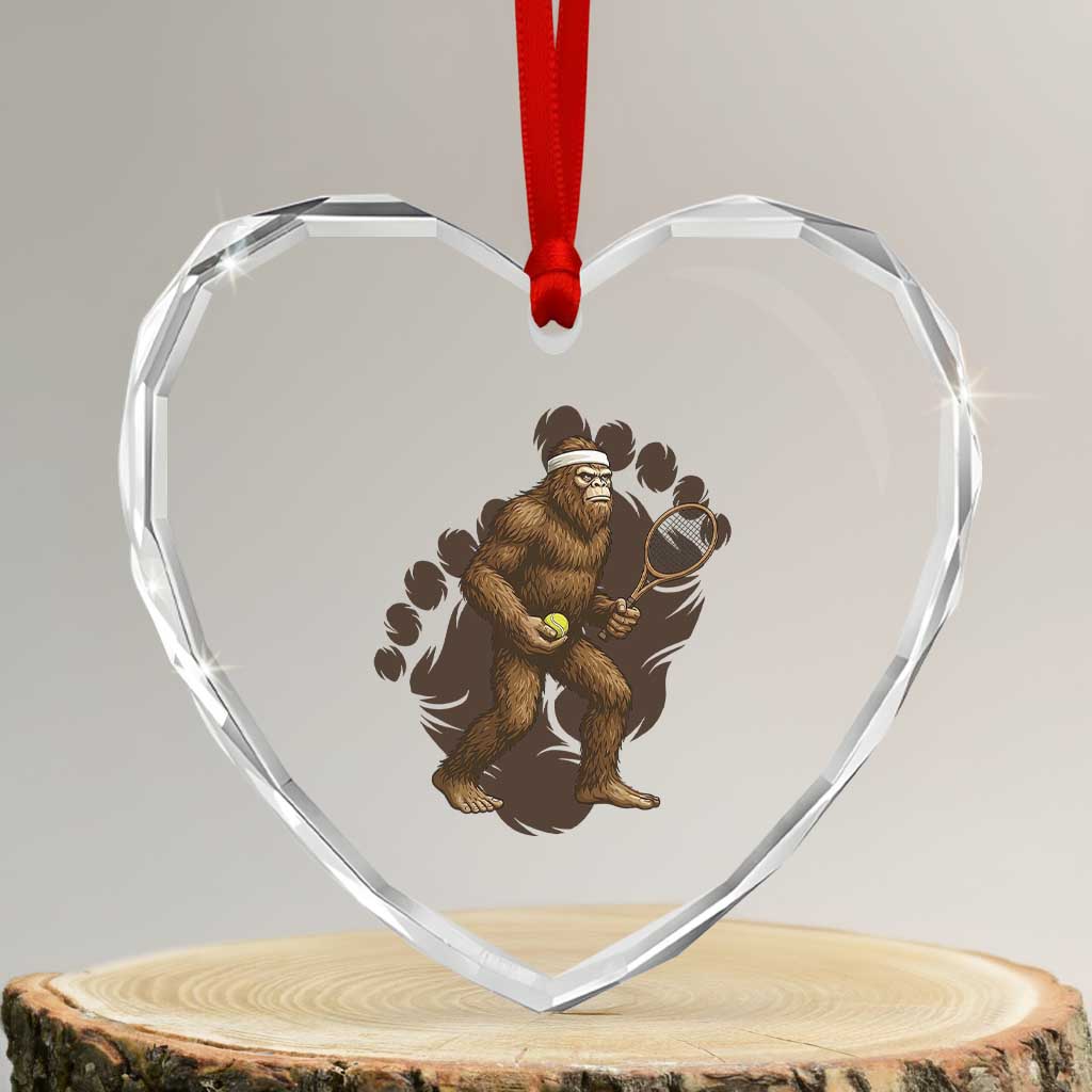 Funny Bigfoot Tennis Player Heart Crystal Glass Ornament Folklore Cryptid Gift - Wonder Print Shop