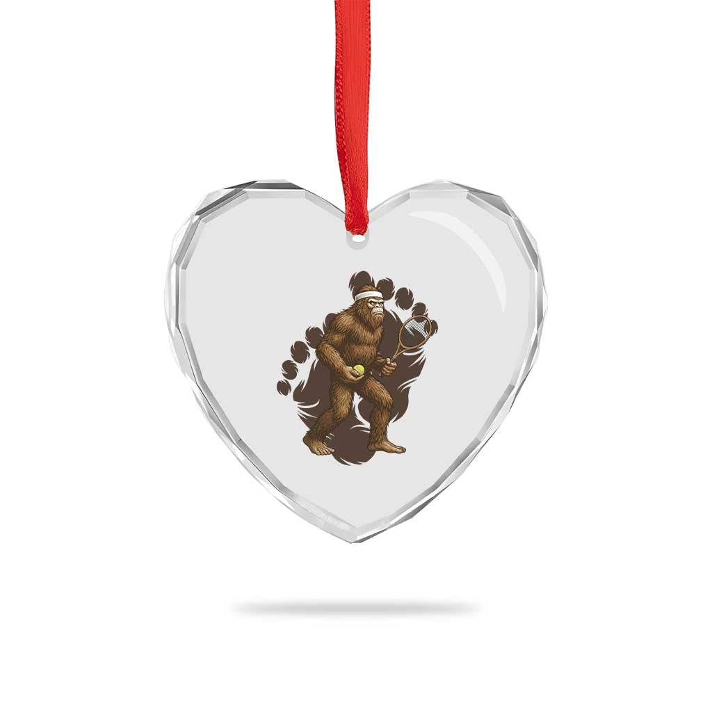 Funny Bigfoot Tennis Player Heart Crystal Glass Ornament Folklore Cryptid Gift - Wonder Print Shop
