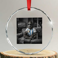 Funny Bigfoot Watching Soccer Crystal Glass Ornament Argentina Futbol Fan
