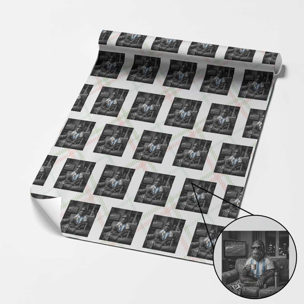 Funny Bigfoot Watching Soccer Wrapping Paper Roll Argentina Futbol Fan