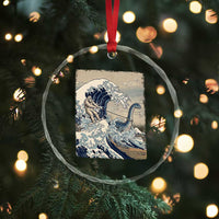 Funny Bigfoot Water Skiing Behind Nessie Crystal Glass Ornament Ukiyoe Inspired Wave Art