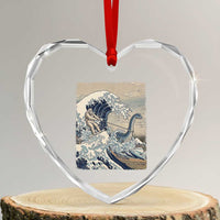 Funny Bigfoot Water Skiing Behind Nessie Heart Crystal Glass Ornament Ukiyoe Inspired Wave Art