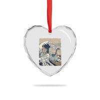 Funny Bigfoot Water Skiing Behind Nessie Heart Crystal Glass Ornament Ukiyoe Inspired Wave Art