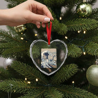 Funny Bigfoot Water Skiing Behind Nessie Heart Crystal Glass Ornament Ukiyoe Inspired Wave Art
