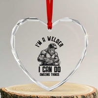 Funny Bigfoot Welder Heart Crystal Glass Ornament I Can Do Amazing Things