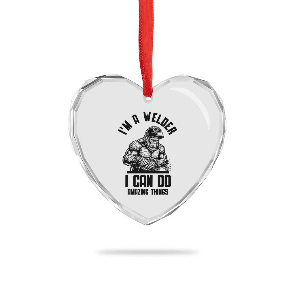 Funny Bigfoot Welder Heart Crystal Glass Ornament I Can Do Amazing Things