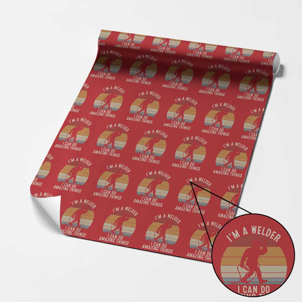 Funny Bigfoot Welding Gift Wrapping Paper Roll I Can Do Amazing Things With A Welder