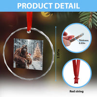 Funny Bigfoot With Cat Selfie Christmas Crystal Glass Ornament - Wonder Print Shop