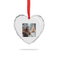 Funny Bigfoot With Cat Selfie Christmas Heart Crystal Glass Ornament - Wonder Print Shop