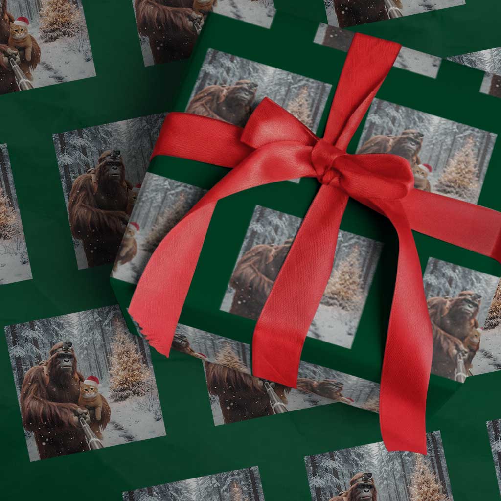 Funny Bigfoot With Cat Selfie Christmas Wrapping Paper Roll - Wonder Print Shop