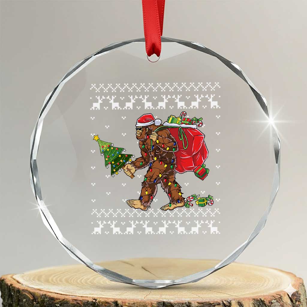 Funny Bigfoot Xmas Crystal Glass Ornament Believe Bigfoot Santa Hat Sasquatch Loves Rock On TS10