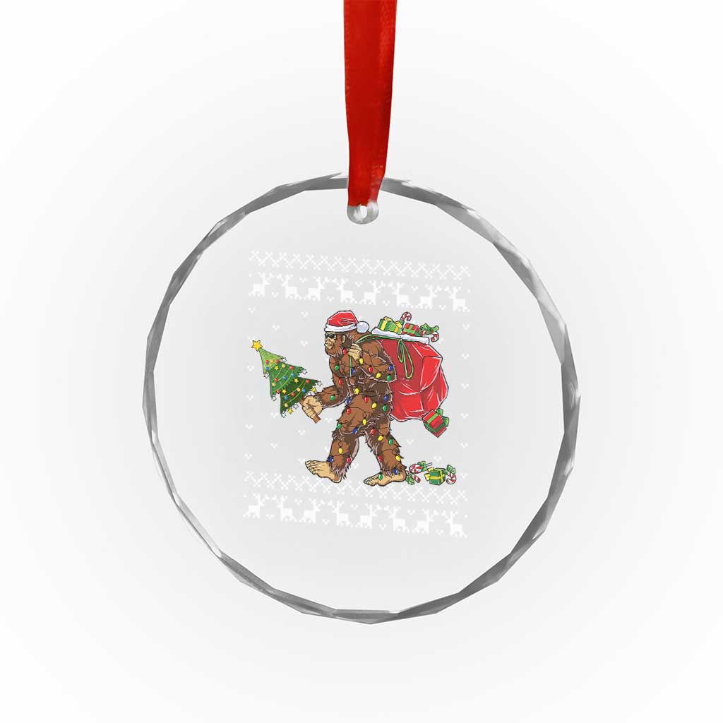 Funny Bigfoot Xmas Crystal Glass Ornament Believe Bigfoot Santa Hat Sasquatch Loves Rock On TS10