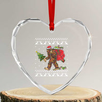 Funny Bigfoot Xmas Heart Crystal Glass Ornament Believe Bigfoot Santa Hat Sasquatch Loves Rock On - Wonder Print Shop