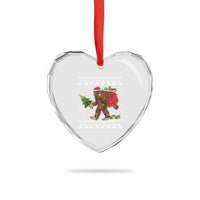 Funny Bigfoot Xmas Heart Crystal Glass Ornament Believe Bigfoot Santa Hat Sasquatch Loves Rock On - Wonder Print Shop