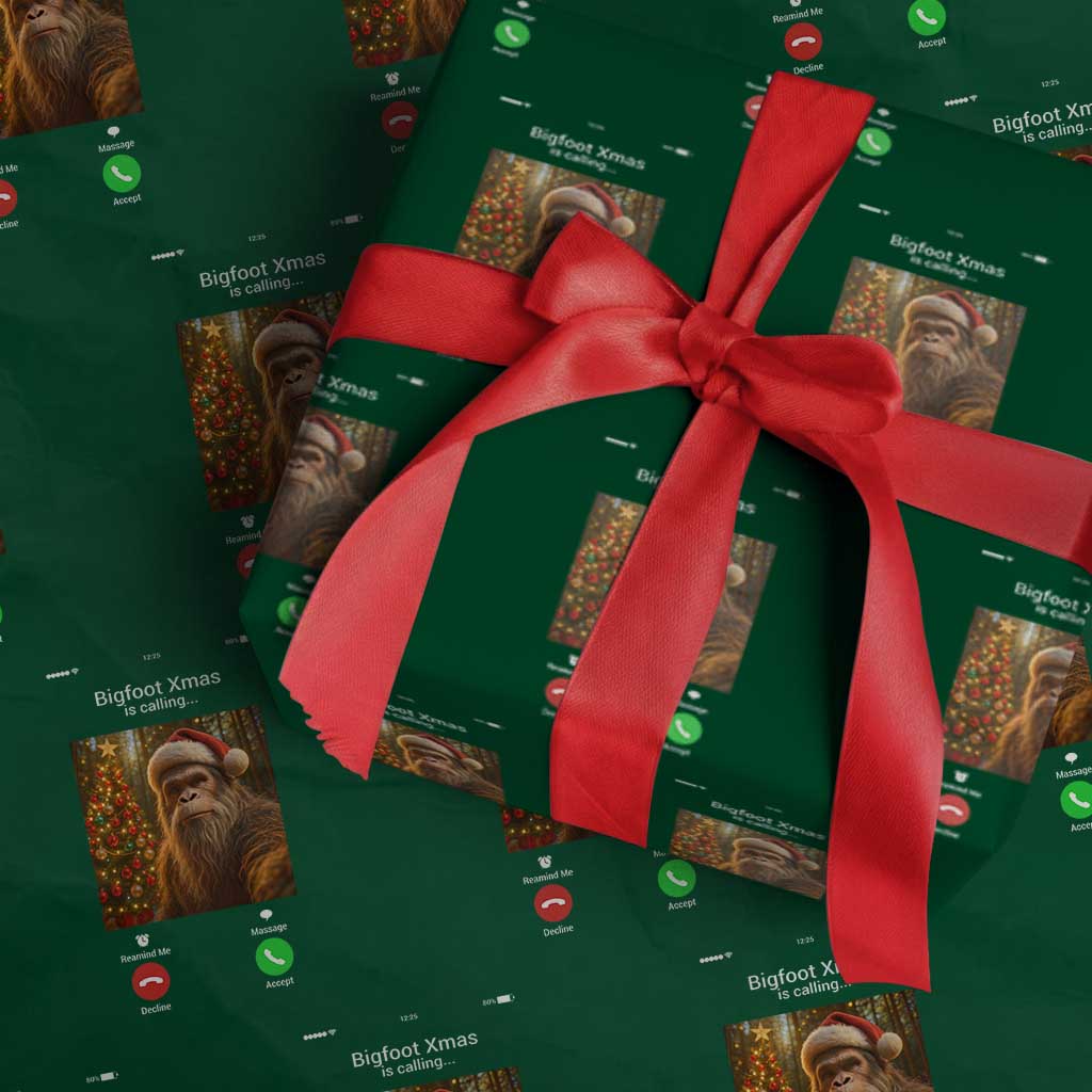 Funny Bigfoot Xmas Wrapping Paper Roll Sasquatch Video Call Meme - Wonder Print Shop
