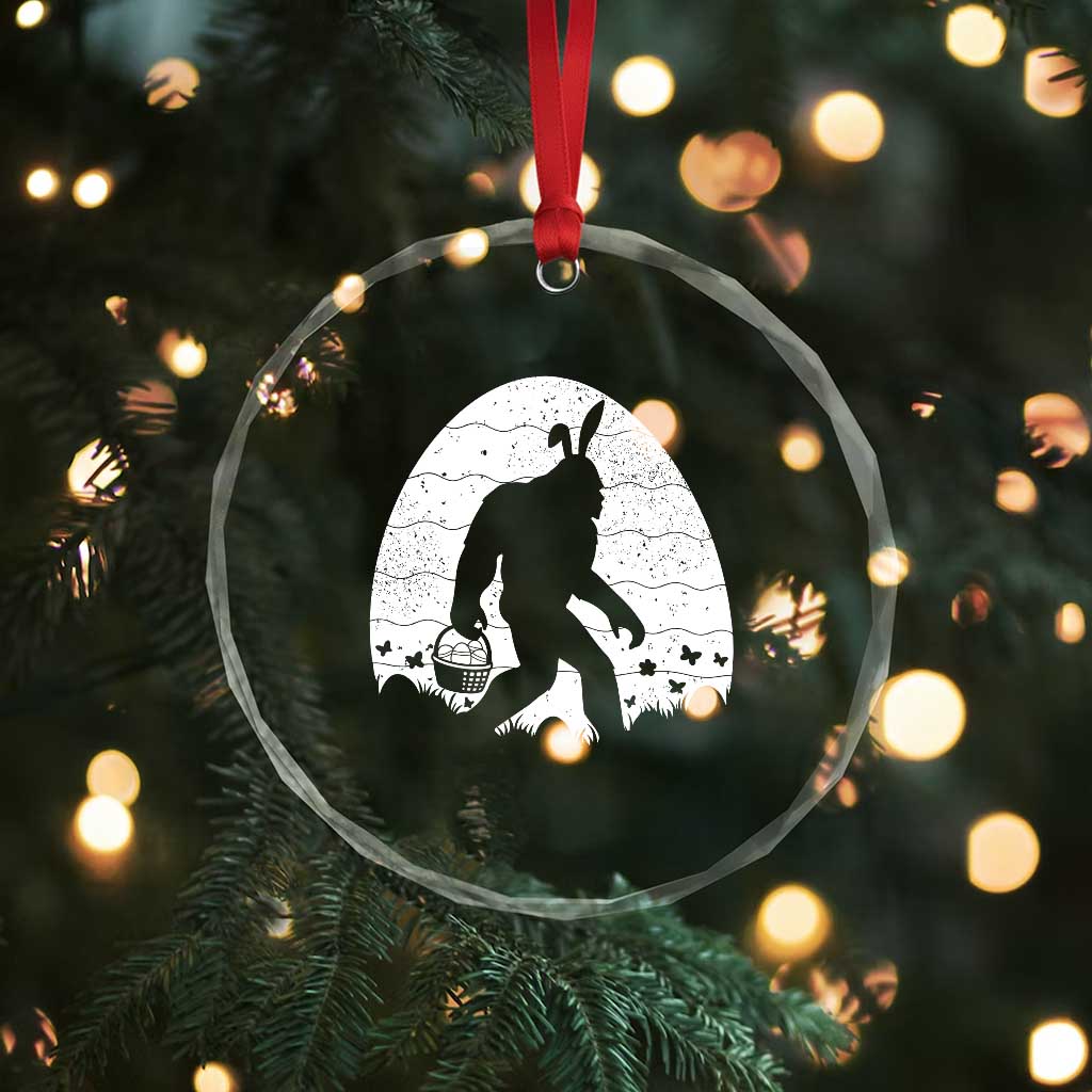 Funny Bigfot Easter Crystal Glass Ornament Sasquatch Rabbit Night Stroll Moon Egg
