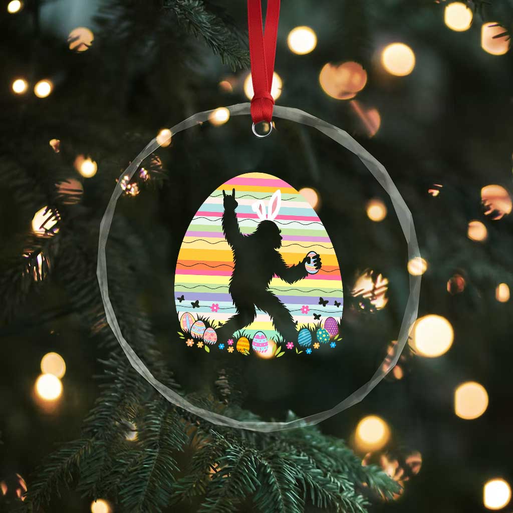 Funny Bigfot Easter Crystal Glass Ornament Sasquatch Rock On Rabbit