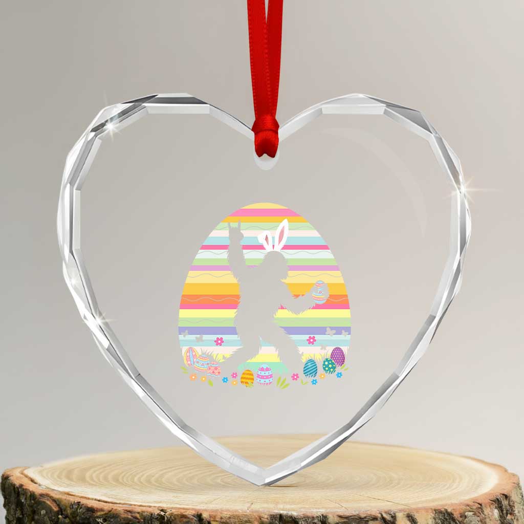 Funny Bigfot Easter Heart Crystal Glass Ornament Sasquatch Rock On Rabbit