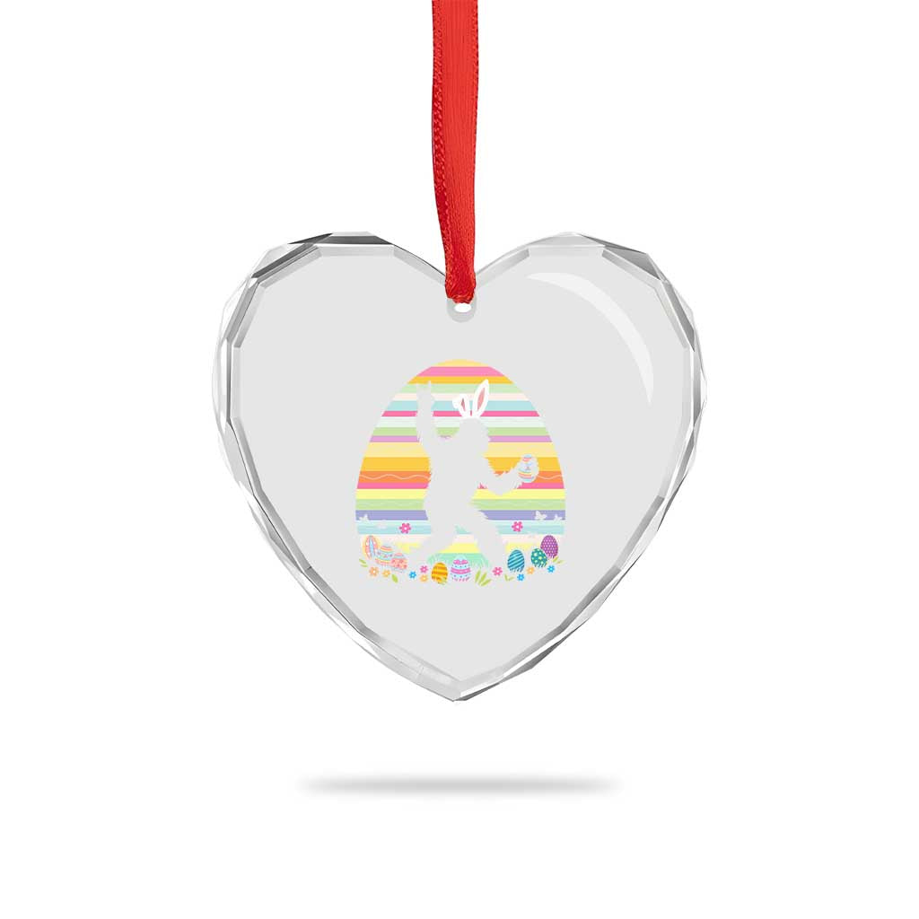 Funny Bigfot Easter Heart Crystal Glass Ornament Sasquatch Rock On Rabbit
